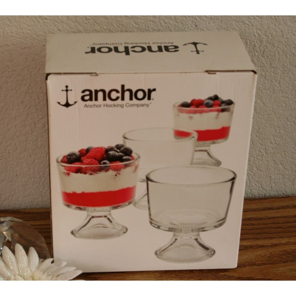 Anchor Hocking Mini Trifle Dessert Bowls Footed Sherbet Set 4 NOS 10 Oz HTF